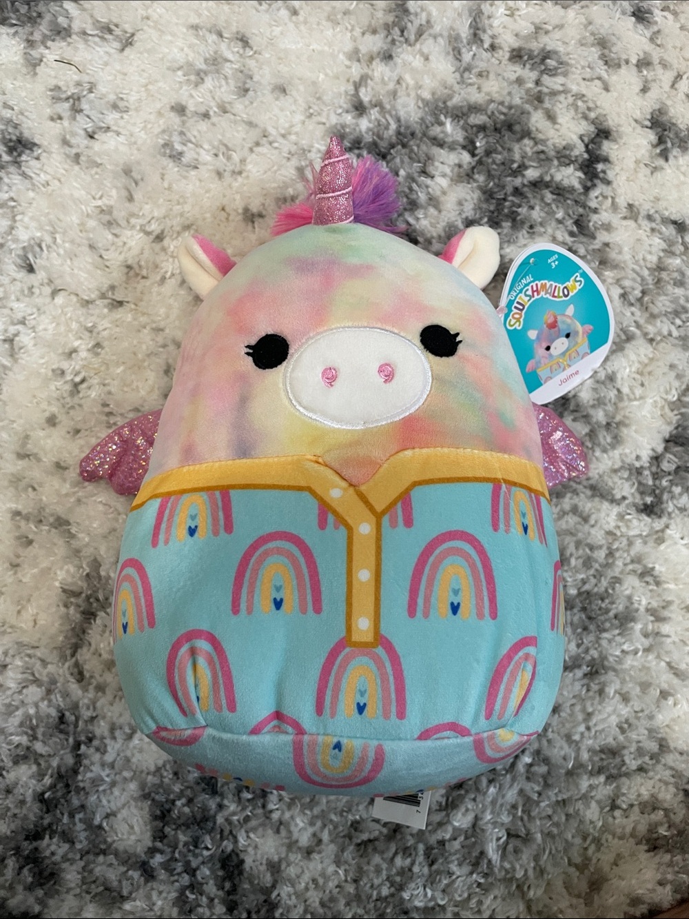 Squishmallows Pastel Tie-Dye Unicorn with Teal Rainbow Pajama Print - Jaime